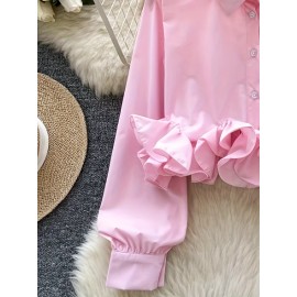 Women's Elegant Short-Sleeve-like Long Sleeve Blouse - Pink Ruffled Collar & Cuff Trim, -Line Shirt, Solid Color -Season Top for Weddings, Parties & Office - Machine Washable (Non-Stretch) Pink Blouse, Blouses For Women, Blouses For Women Elegant Classy, White Blouse, Womens Tops And Blouses, White Blouse For Women, Tops For Women, White Blouses For Women, Tops For Women Elegant Classy, Ladies Tops And Blouses, Plus Size Women Blouses, Long Sleeve Tops For Women, White