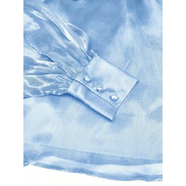 [Laceup Detailing Retro Fashion] Vintage Elegant Women's Blouse - Long Sleeve High Neck Shirt with Tie-Front Detail, All-Season Formal & Everyday Blouse for Office, Parties, Casual Outfits - Women's Clothing, Party Attire, Laceup Detailing, Office Attire, Retro Fashion