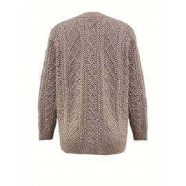 Women'S Elegant Long Sleeve Cardigan - Chic Button-Front Sweater Jacket, All-Season Layering Piece for Office, Party, Everyday - Easy-Care Women'S Outerwear in Neutral Colors (Beige, Brown, Black, Gray, Blue) - Elegant Sweater Coat, Cardigan Sweater, Party Attire, Textured Knitwear, Office Attire, Durable Material, Stylish Coat, Fashion Lovers