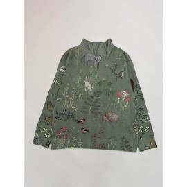 [3D Print Forest Sweater] Women's 3D All-Over Print Forest Sweater - Oversized H-Line Silhouette, High Neck Long Sleeves, Green Pullover with Foxes Rabbits Birds Mushrooms - All-Season Casual Semi-Formal Wear