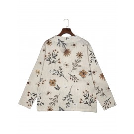 Women's 3D Floral Print V-Neck Sweater - Fashion All-Over Brown & Beige Floral Pattern, Soft All-Season Versatile Casual & Formal Wear, Cute Sweater, Formal Attire, Vneck Design, Detailed Knitwear, Everyday Outfit, Highquality Material, Trendy Women