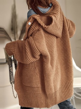 Women'S Elegant Button-Up Cardigan with Pockets - Solid Color Beige Open Front Sweater for Fall/Winter, Long Sleeve Cozy Warmth, Versatile Layering Piece, Cozy Fall Apparel, Classic Collar Design, Durable Fabric