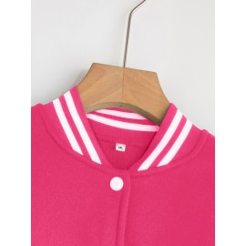 Women's Oversized Black & White Baseball Jacket with White Piping - Oversized Fit, Lettering & Number Design, Machine Washable Winter Warmth, Casual Sporty Outerwear with Baseball Collar & Full-Zip Closure, Black & White Color Block Jacket for Fall/Winter Layering (Casual to Formal Outfits) - Plus Size Available, Lettering & Number Patterns, Front Zipper Closure, Relaxed Fit for Women, Jacket For Women, Winter Coats For Women Plus Size, Plus Size Winter Coats For Women,