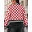 Women's & Unisex Retro Red White Checkered Baseball Jacket - Oversized Long Sleeve Gingham Top, Casual Streetwear Party Festival Outfit, Autumn Winter Warmth, Large Size Comfort Fit, Easy Care Hand Wash/Dry Clean (No Belt/Hardware), Seasonal Fashion, Vintage Aesthetic, Comfortable Fabric, Checkered Top, Fashion Enthusiasts