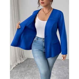 Plus Size - Plus Size, - Plus Size, Women'S Elegant Blue Blazer - Structured Lapel Collar, Non-See-Through Professional Jacket for Everyday & Special Events, Spring/Fall/Summer Outerwear