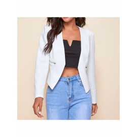 Plus Size, Women's Plus-Size Elegant Mustard-Yellow Blazer with Black Collar & Zipper Pockets - Structured Collar Long Sleeve Tailored Coat, All-Season Versatile Jacket for Casual, Business & Formal Wear - Machine Washable Tailored Fit (Vibrant Yellow) - Front Placket, Notched Collar, Zipper Closure, Solid Color, Suitable for Spring & Autumn, Mature Style, Suitable for Casual Attire, Plus Size Womens Blazer, Oversized Blazer For Women Plus Size,