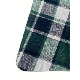 Plus Size - Plus Size, Women'S Plus Size Sleeveless Stand Collar Blazer - Elegant Plaid Print (Green/Black/White) H-Line Silhouette, Structured Lapel Collar & Open Front Closure, Long Length for Office Commute & Casual Outfits, Autumn Winter Outerwear, Versatile Tailored Fit, Workwear Essential, Highquality Stitching, Quality Tailoring