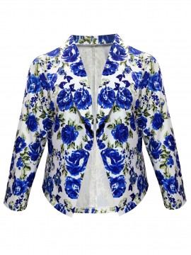 Plus Size, Plus Size Women's Long Sleeve Suit Jacket- Blue Rose Print, Stylish Fall/Winter Fashion for Parties, Art Exhibits, Holidays, and Smart Casual Wear, Plus Size Suit Jacket for Women, Suits for Women Plus Size, Plus Size Jackets for Women Plus Size, Plus Size Jackets for Women  Plus Size Suits for Women Plus Size, Art Event Attire, Holiday Fashion, Elegant Suit, Floral Print Jacket, Durable Fabric, Comfortable Fit, Printed Jacket, Women's Blazer, Office Professionals,