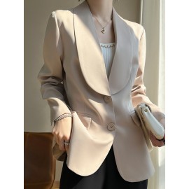 Plus Size - Women'S Luxury -Like Satin Loose-Fitting Suit Jacket - Thin Design Professional High-End Tailored Blazer, Solid Color Elegant Office & Formal Wear, Spring/Autumn Versatile Outerwear for Business, Weddings, Semi-Formal Events - Women'S Fa